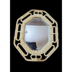 Vintage Homco Faux Bamboo Octagon Wall Mirror Cream Hollywood Regency 1983 18x14